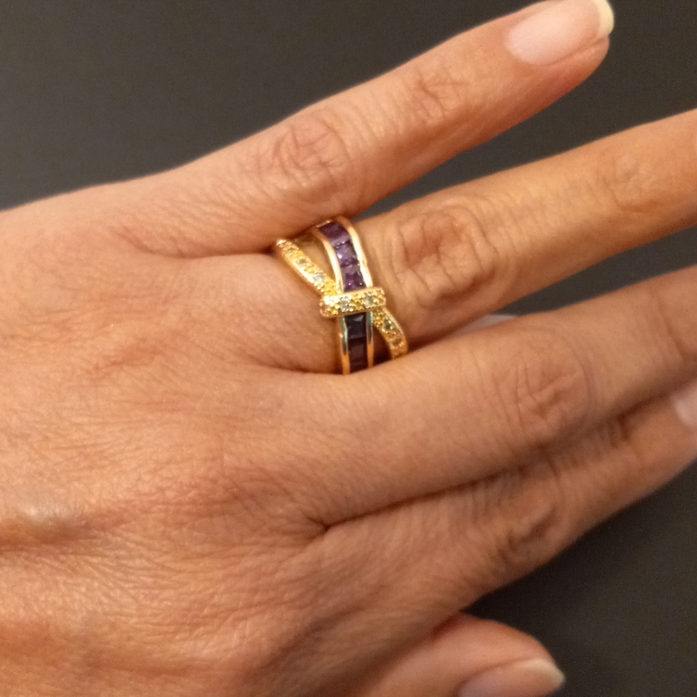 Amethyst with White Zirconia Woman Ring